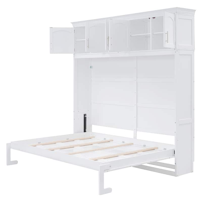 Storage Murphy Bed with Top Cabinets, Flip Horizontal