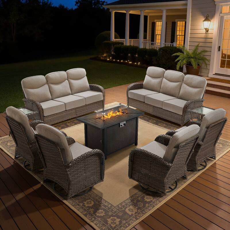 Meyreso 9-Piece Wicker Outdoor Patio Fire Pit Sofa Set with 6-Inch Thick Cushions