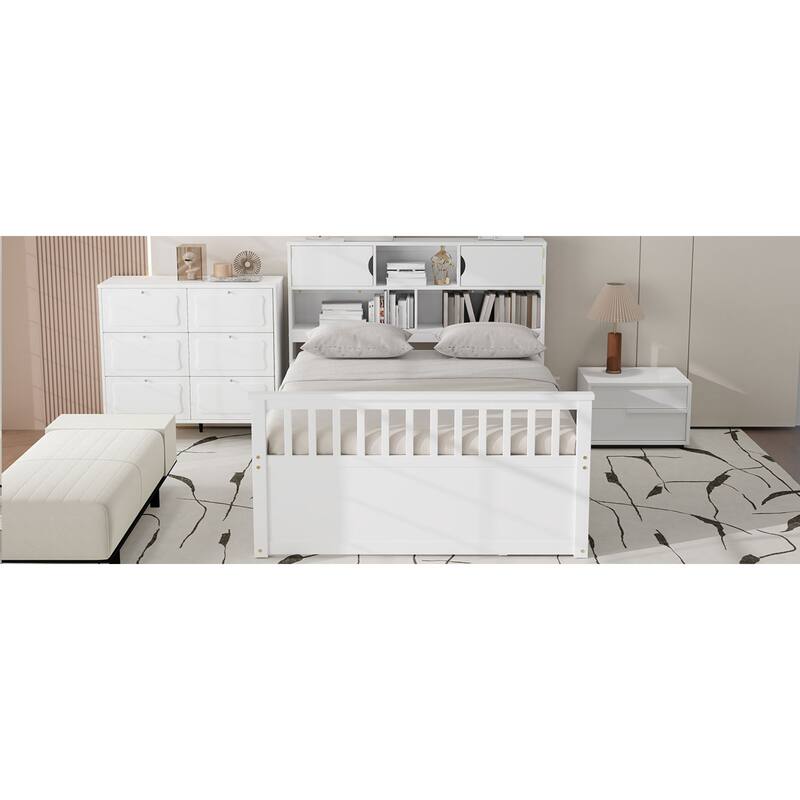 Roomfitters Full Captain Platform Bed with Bookshelf Headboard and 4 Drawers