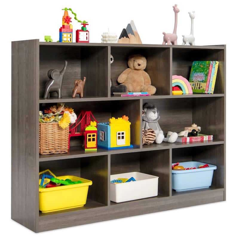 Costway 3-tier Open Bookcase 8-Cube Bookshelf Storage Display Cabinet - 48'' x 12.5'' x 36.5'' - Grey