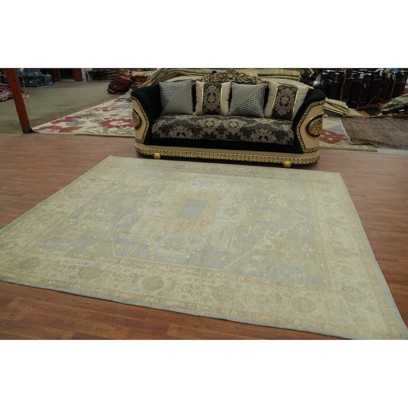 Vegetable Dye Wool Oushak Turkish Area Rug, Medallion Geometric Carpet - 9' 9'' X 8' 2''