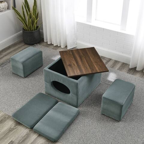 Scratch-proof 25"W Modern Design Hollow Storage Ottoman with Two Small Footstools