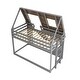 preview thumbnail 4 of 6, Twin over Twin Wood House Bunk Bed With Window Roof Shape Design With Ladder and Climbing Ramp