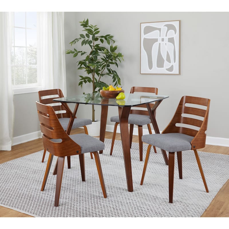 Carson Carrington Sala-Oglala Square 5-Piece Dining Set - Grey Fabric/Clear Glass/Walnut