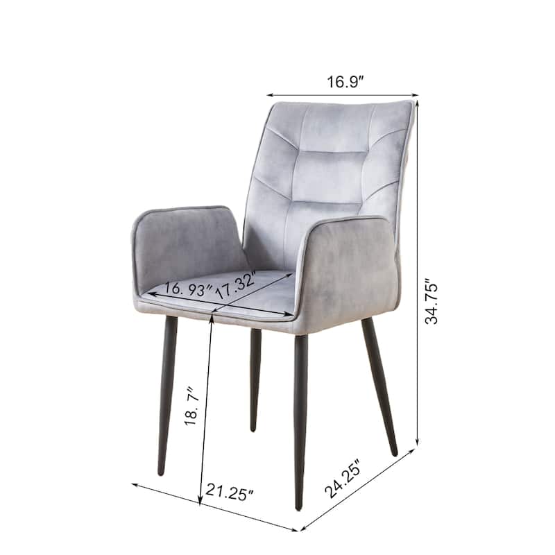 Modern Velvet Dining Chairs 2-Piece Set - Soft Cushioned Seats with Iron Frames in Mustard