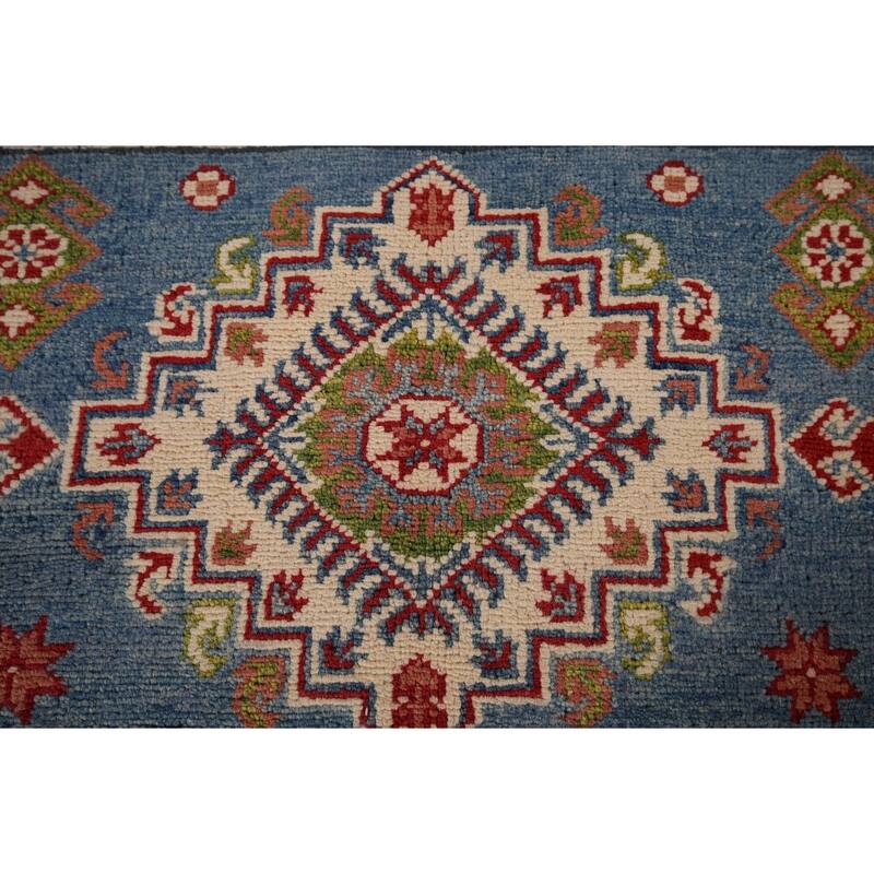 Kazak Blue Area Rug Hand-Knotted Wool Carpet - 4'11" x 6'11"