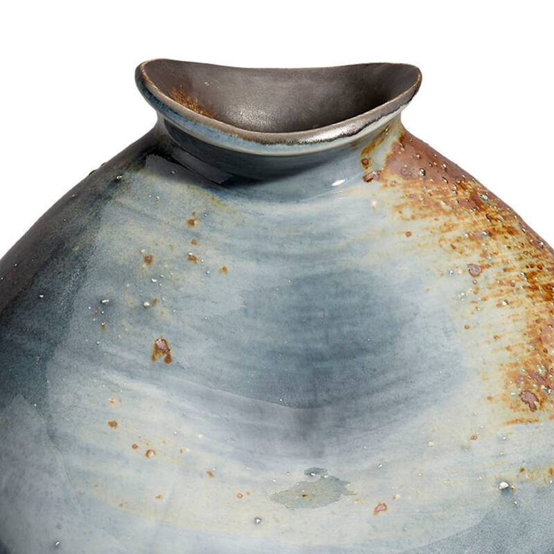 Noah Decorative Vase, Irregular Tall Shape Glossy Blue Ceramic 11 Inch