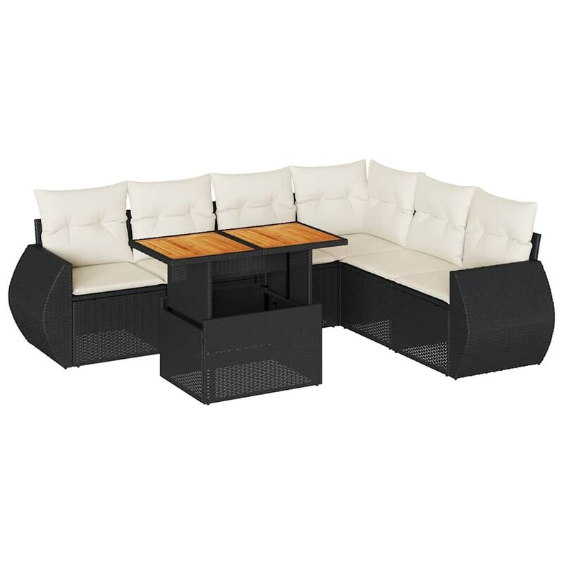 vidaXL Patio Sofa Set with Cushions Lounge Set Outdoor 7 Piece Poly Rattan