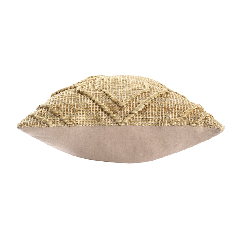 HomeRoots 22" Natural Trellis Jute Throw Pillow With Embroidery