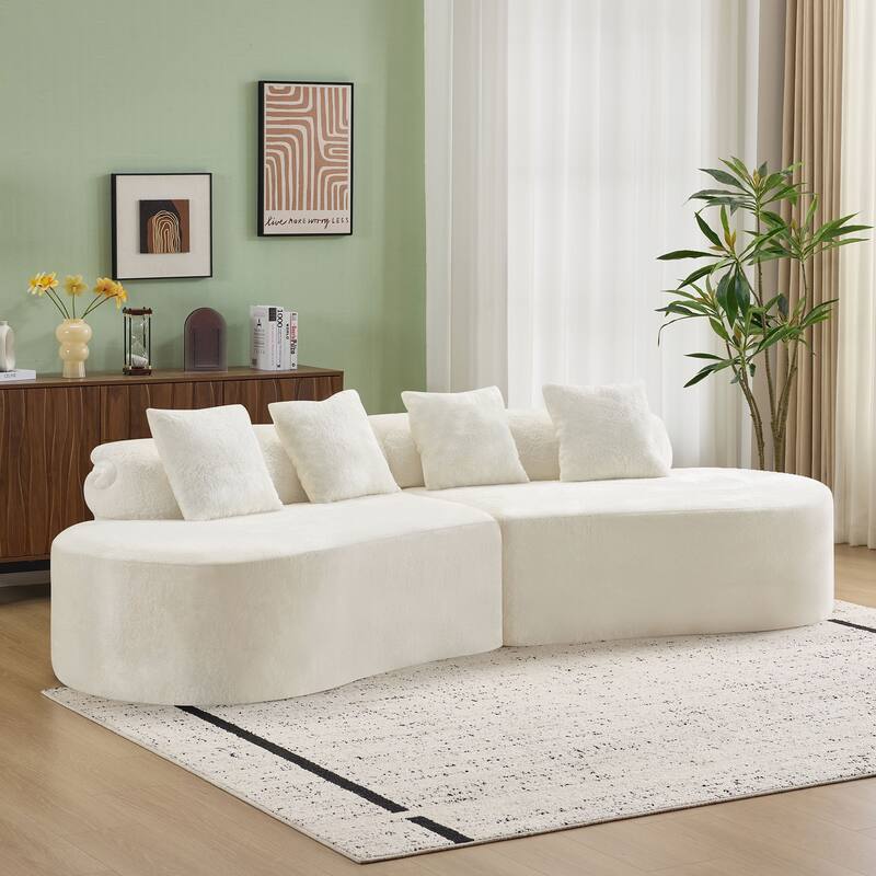 Modern And Simple Curved Flannelette Sofa.Creative Multi-Seater,With A Combination Of Pillows