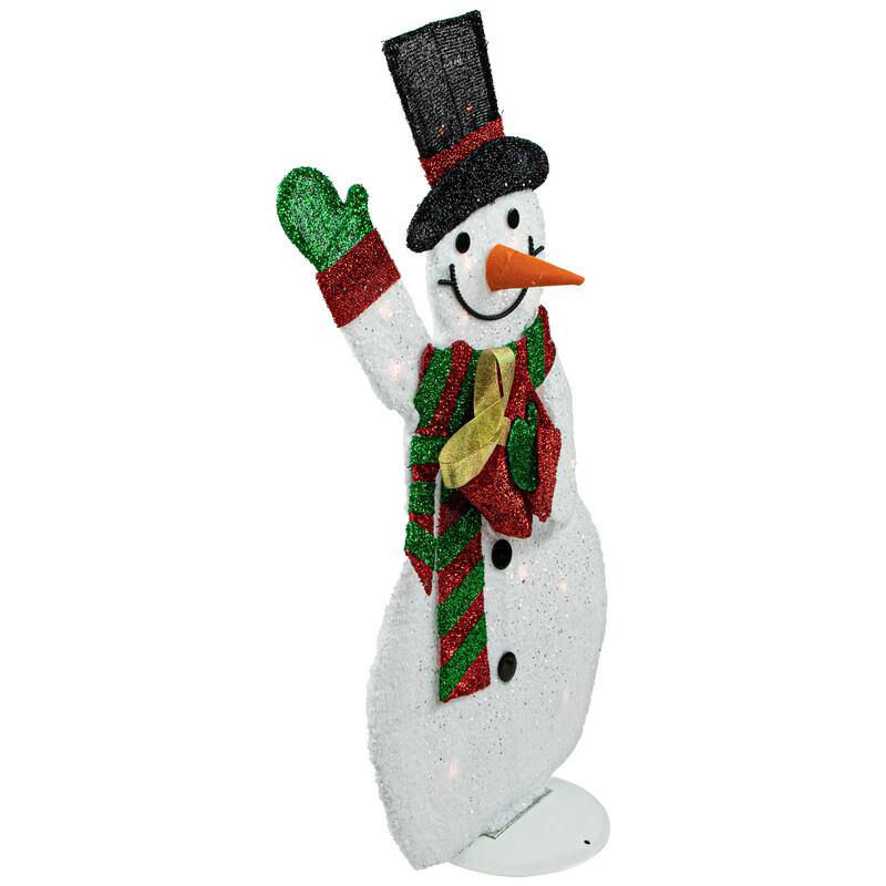Lighted Waving Snowman Outdoor Christmas Decoration - 32" - Clear Lights - White