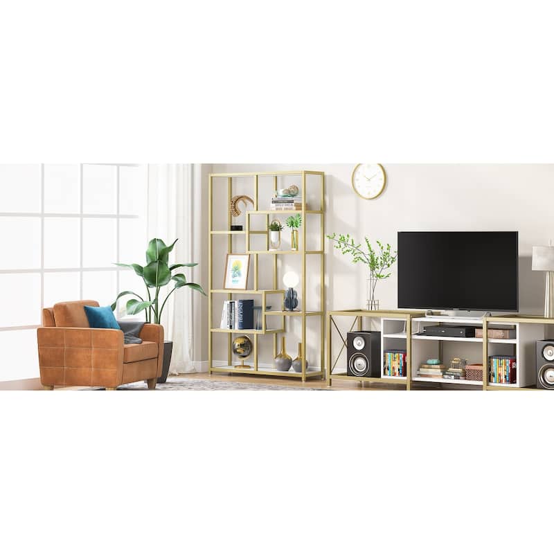 Bookshelf Modern Etagere Bookcase, Freestanding Tall Bookshelves with 8-Open Storage Shelf for Living Room, Bedroom, Home Office