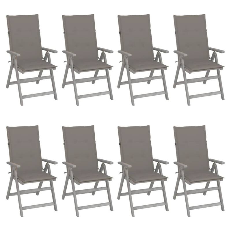 vidaXL Outdoor Recliner Chairs Patio Chair with Cushions Solid Wood Acacia - 8-Piece Sets - Gray