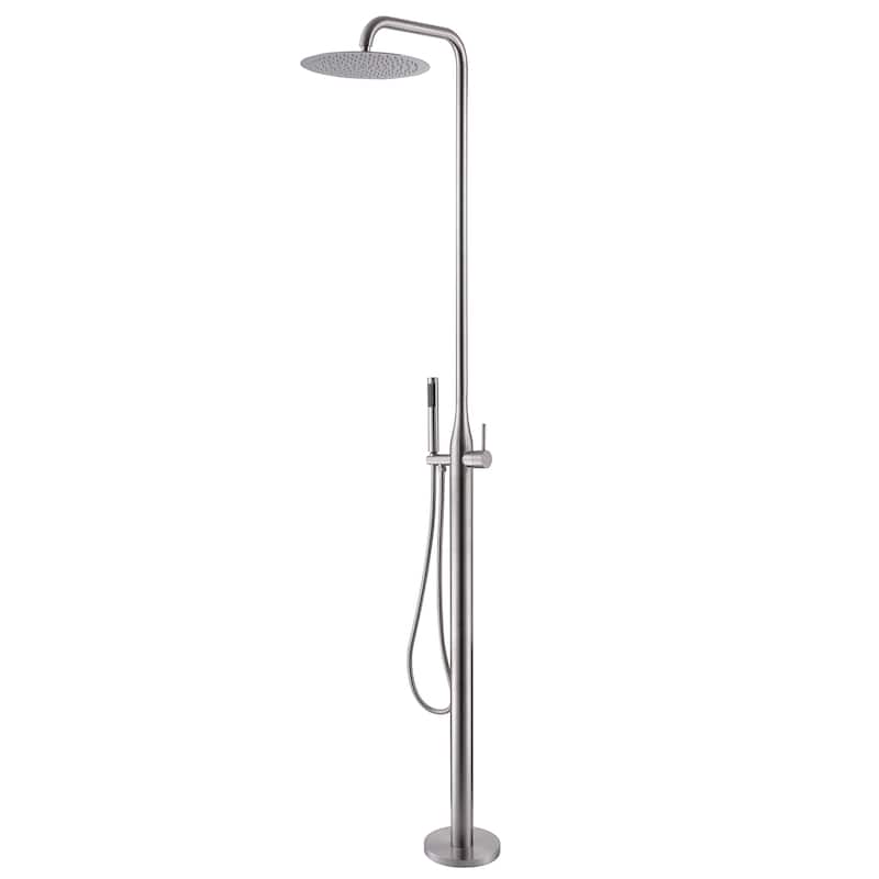 85"H Freestanding Rainfall Outdoor Shower, Stainless Steel Single Handle Shower Head Kit, Shower Fixture Combo Set