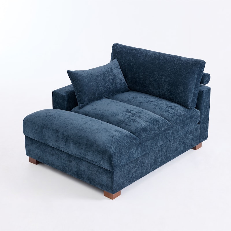 Mid-Century Chenille Adjustable Headrest Chaise Lounge Sofa