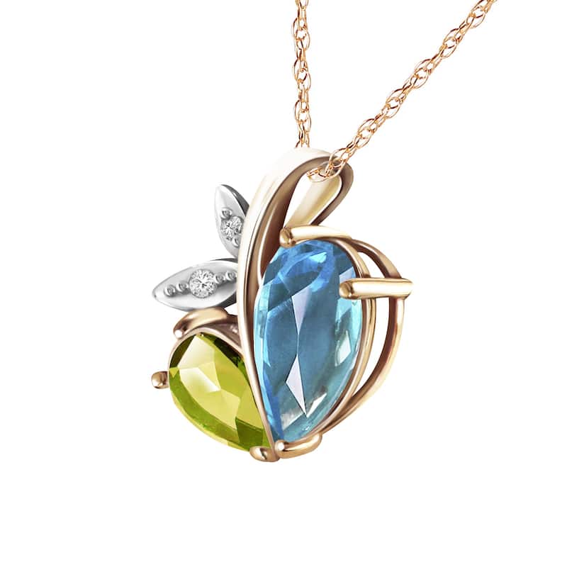 5.26 Carat 14K Solid Gold Heart Necklace w/ Topaz, Peridot & Diamonds