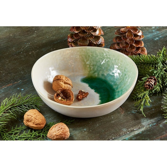 Curve Crackle Glaze Stoneware Bowl - 12oz Capacity, 7.5"L x 7"W x 2.4"H, Dishwasher Safe, Green, Perfect for Christmas