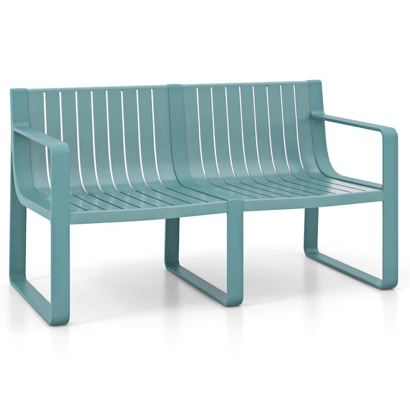 Modern Outdoor Garden Bench for 2 Comfortable Back Support Armrests and Waterproof - 48” x 24.5” x 27.5”
