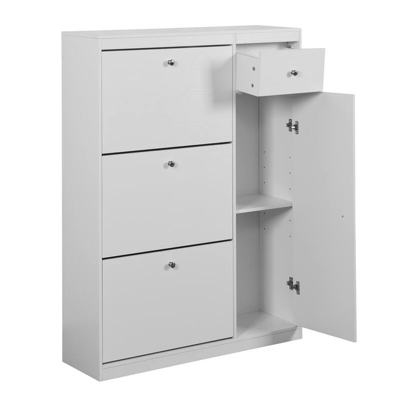Shoe Storage Cabinet for Entryway,Shoe Organizer with 3 Flip Drawers,Adjustable Shelf & Drawer