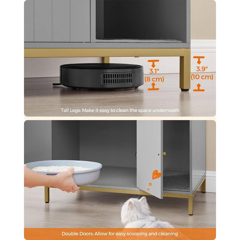 Wooden Enclosed Cat Litter Box Cabinet with Storage and Ventilation