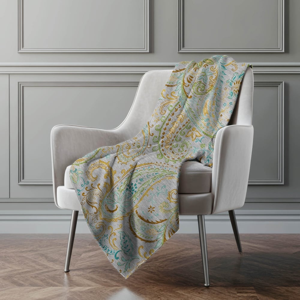 Premium Machine Washable Paisley Sherpa Throw Blanket