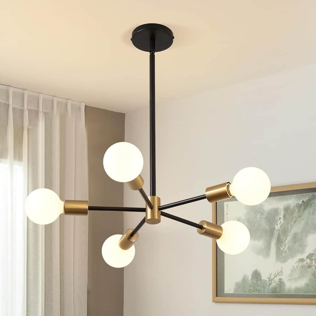 5-light sputnik ceiling light black & gold pendant light metal hanging light