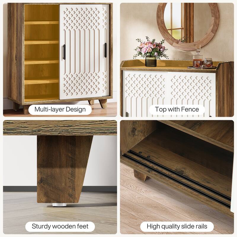 Modern Farmhouse Kitchen Sideboard Buffet Cabinet with Storage, Sliding Doors