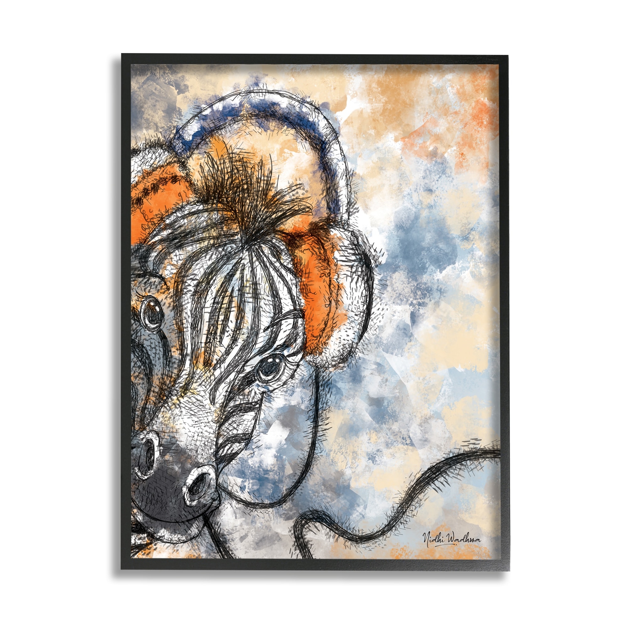 一番人気物 Stupell by Design Art Giclee Framed Headphones with Zebra 絵画