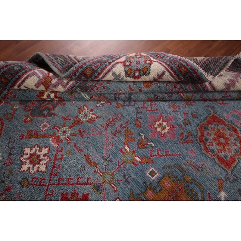 Light Blue Oushak Indian Area Rug Handmade Wool Carpet - 8'2"x 9'11"