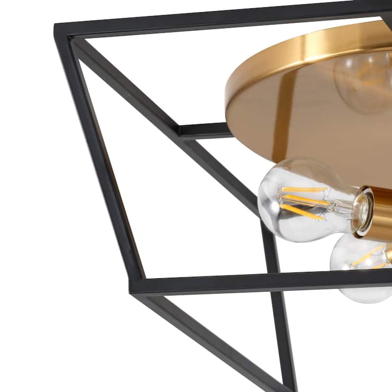 Retro Industrial Black and Gold 4-Light Metal Flush Mount Ceiling Light Fixture