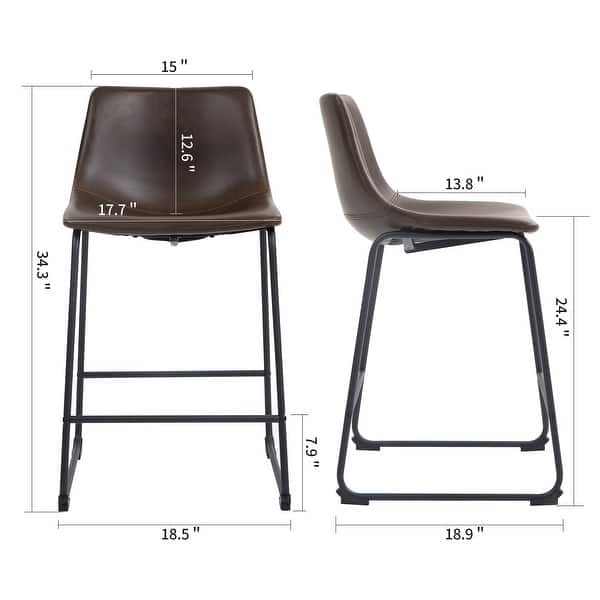 dimension image slide 0 of 2, Carbon Loft Richard Faux Leather and Iron Counter Stool (Set of 2)