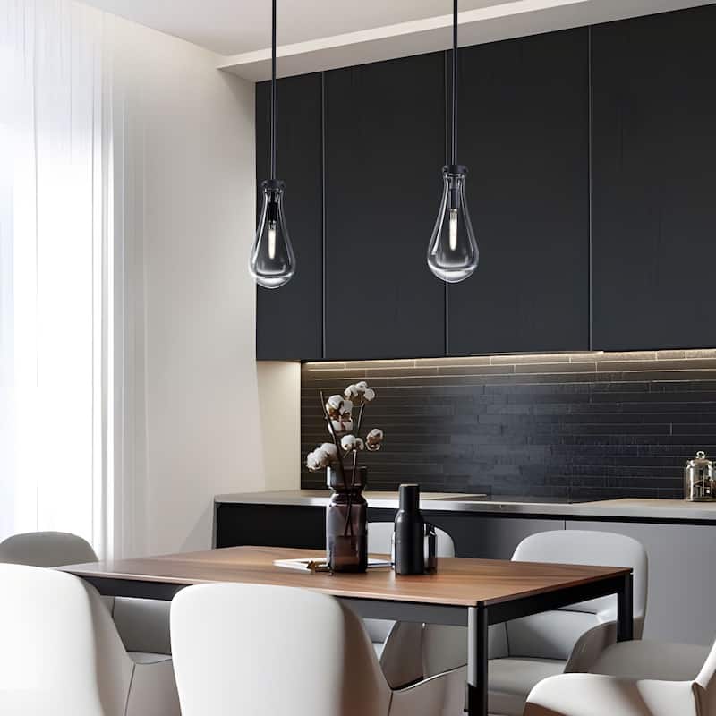 Starsky 1-Light Teardrop Modern Clear Raindrop Glass Pendant