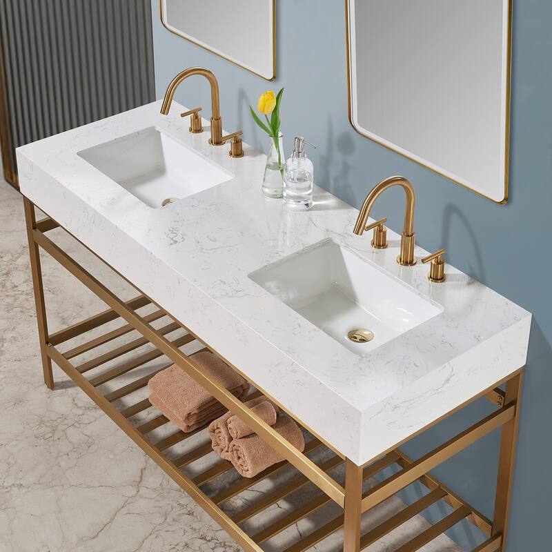 Altair Merano Stainless Steel Vanity Console with Stone Countertop and Mirror
