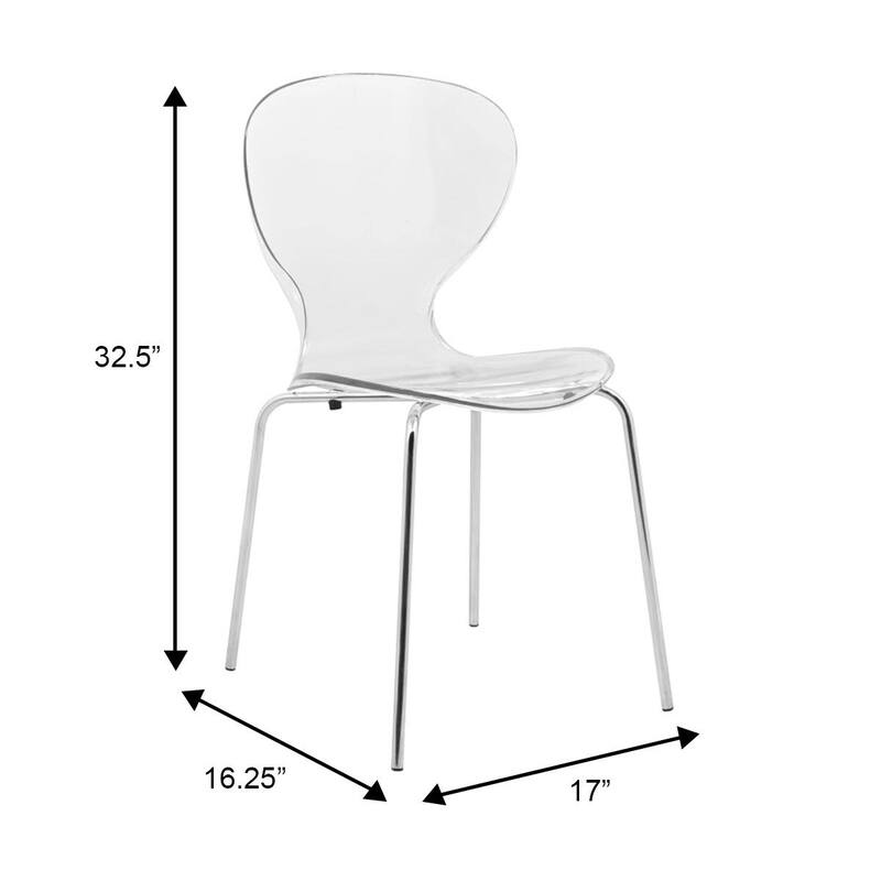 Oyster Modern Stackable Plastic Dining Chair with Curved Backrest and Accent Chrome Legs for Kitchen or Café Use Set of 2