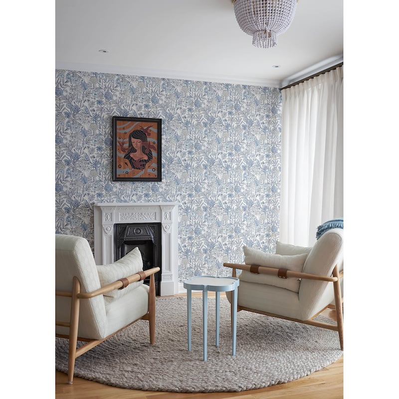 Chesapeake Goldfinch Blue Birds and Blooms Wallpaper