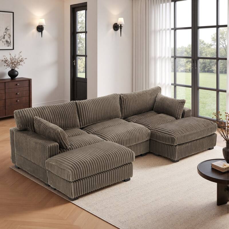 Upholstered Plush Flannel Modular Sectional Sofa with Pillows,Ajustable Headrest