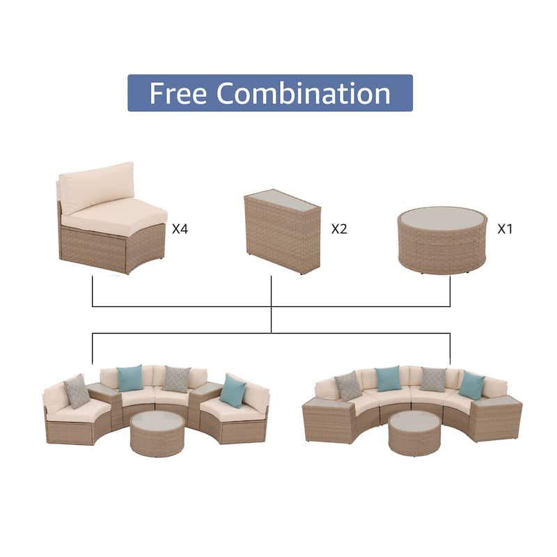 Outdoor 7-Piece Wicker Sectional Sofa Set with Furniture Cover