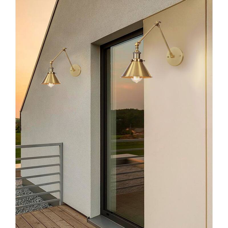 Industrial 1-Light Metal Cone Swing Arm Wall Lighting Fixture