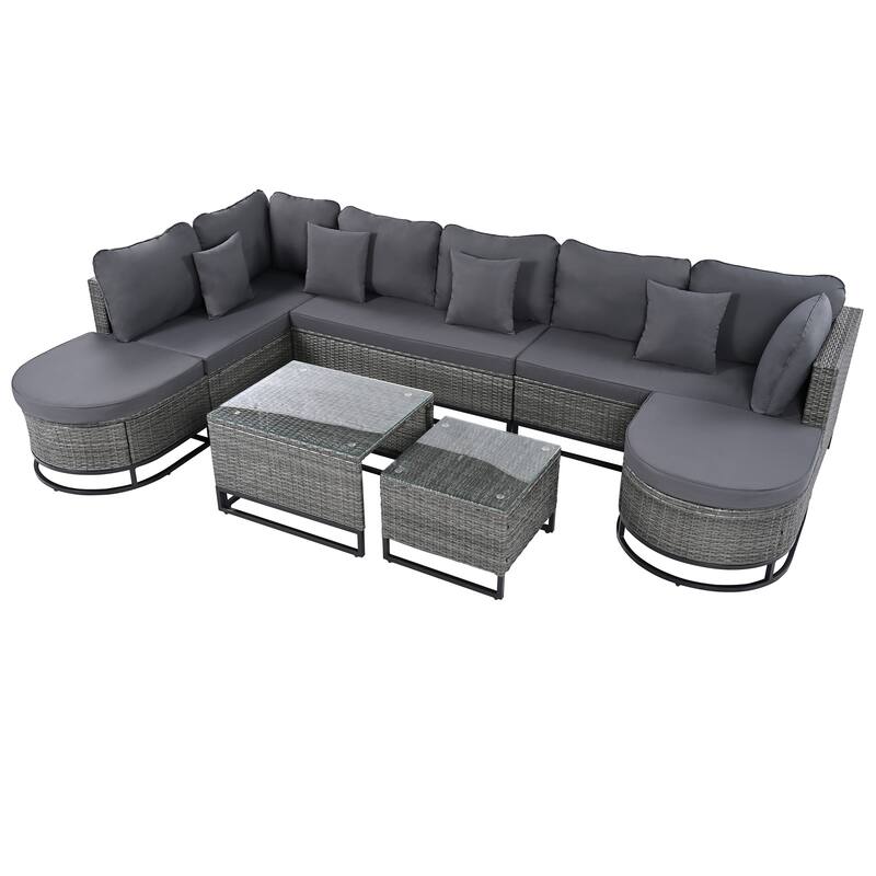 7-Piece Outdoor Wicker Sectional Sofa Set, All-Weather Patio Rattan Furniture Set with Coffee Table and Pillows