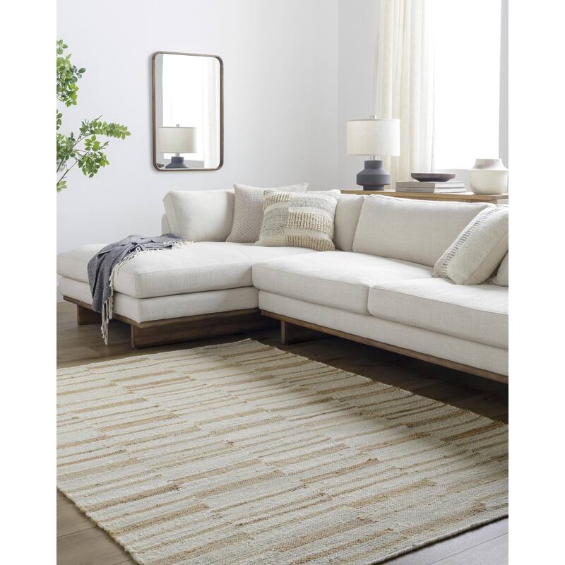 Tahj Transitional Stripe Jute Area Rug - Beige - 5' x 7' 6"