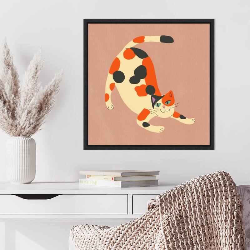 Playful Calico Cat by Little Dean Framed Canvas Wall Art