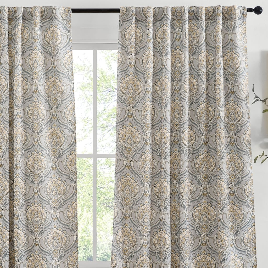 HLC.ME Messina Paisley Back Tab Rod Pocket Curtains - Light Filtering Darkening Window Panels, Pair