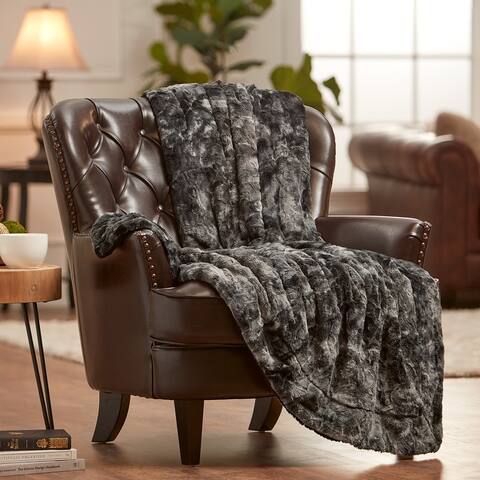 Chanasya Faux Fur Wolf Throw Blanket With Reversible Sherpa