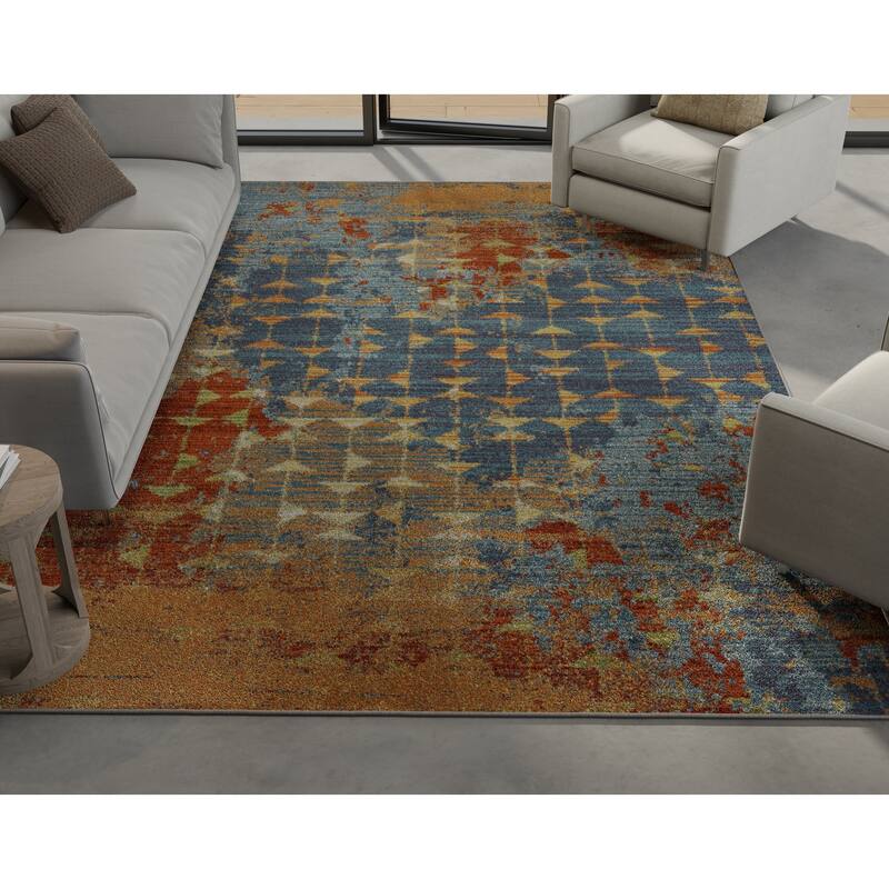 Domani Rustic Blues Geometric Overdyed Rug