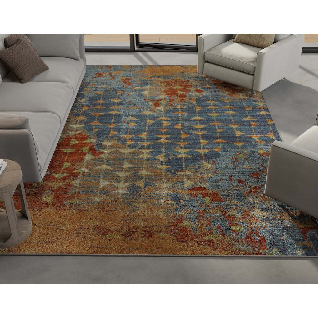 Domani Rustic Blues Geometric Overdyed Rug