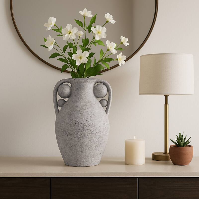 Terracotta Amphora Vase with Orbs Under Handles - Gray, 26" - Gray/ Red - 26.0"