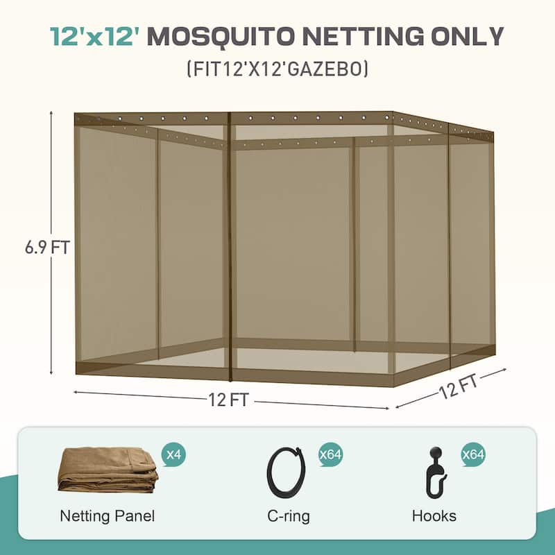 Aoodor 12'x12' Replacement Gazebo Mosquito Netting 4-Panel Sidewalls