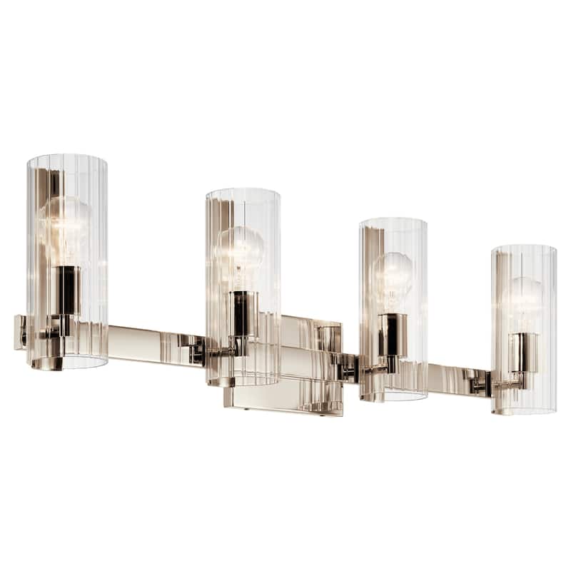 Jemsa 32 in. 4-Light Bathroom Vanity Light with Clear Fluted Glass - 32 in - Polished Nickel
