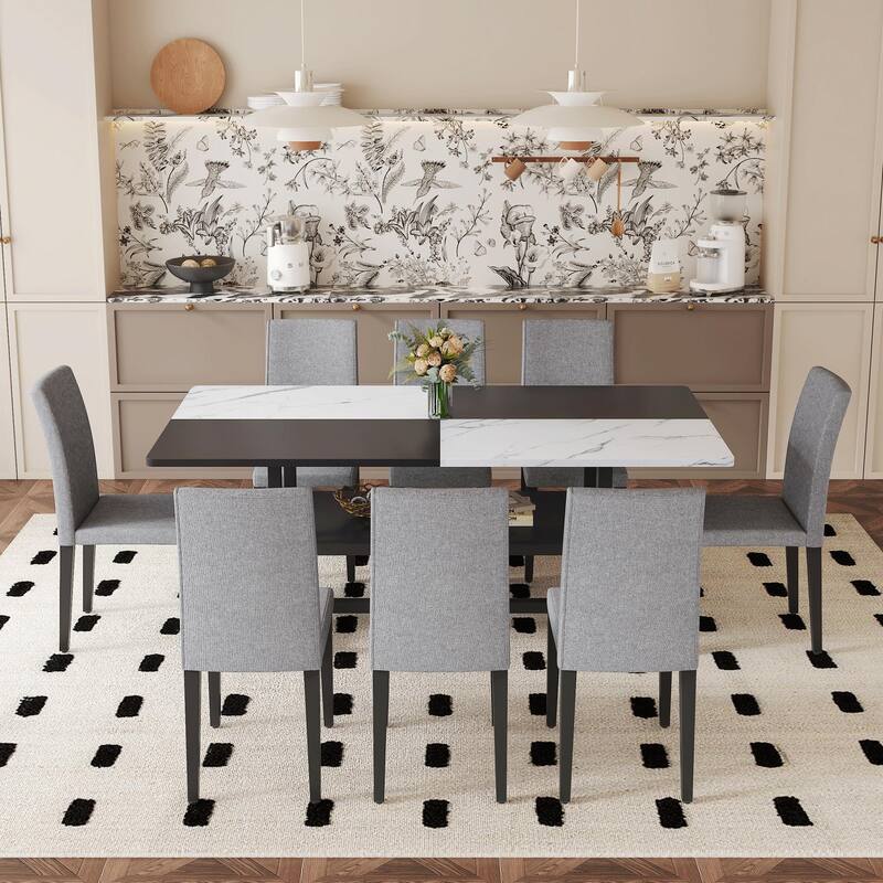 71" Two-Tone Rectangular Dining Table Set with Lower Storage Shelf, Modern Kitchen Dining Table & Chairs Set for Family