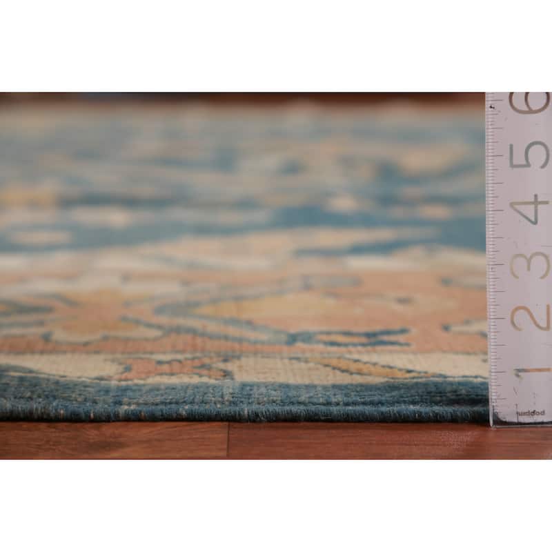 Hand Knotted Oriental 100% Wool Carpet Transitional All-Over Navy Blue & Blues Oushak Area Rug - 13' 10'' X 10' 1''